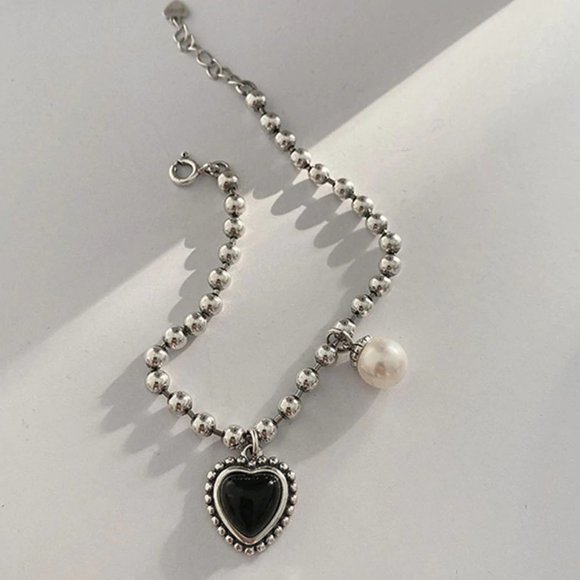 *NEW 925 Sterling Silver Pearl Heart Bracelet - Picture 5 of 6